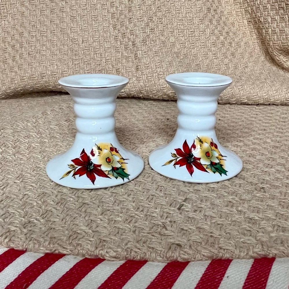 Vintage Porcelain Christmas Candle Holders
